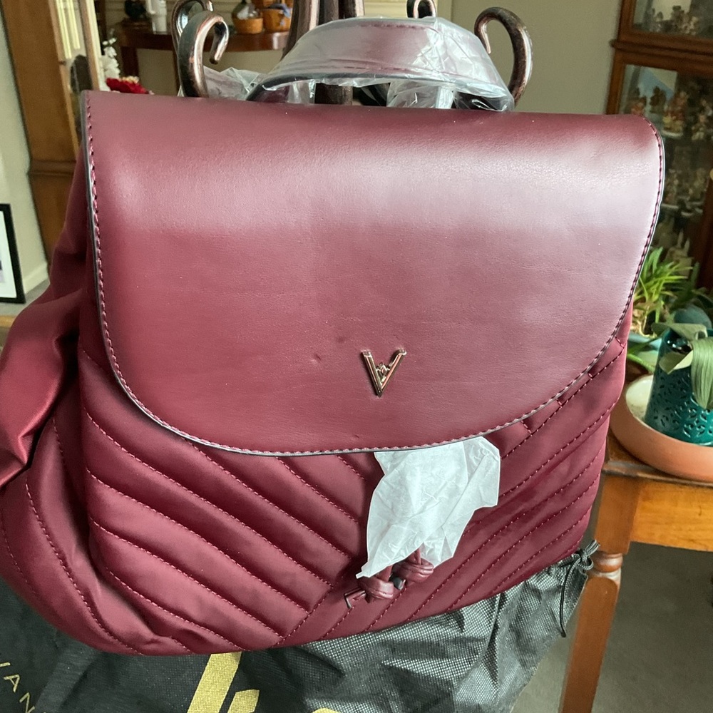 Burgundy Backpack with Quilted Design and Flap Closure